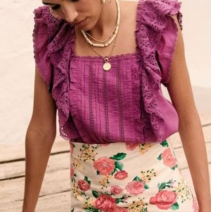 Sezane Jupe Bessie skirt in Floral Fond Beige